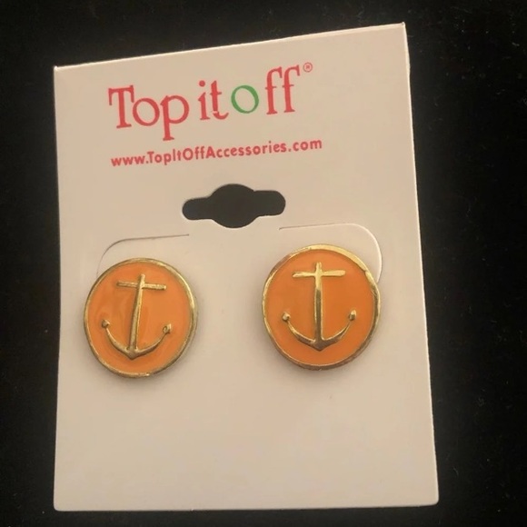 Orange and gold anchor earrings - Picture 2 of 3